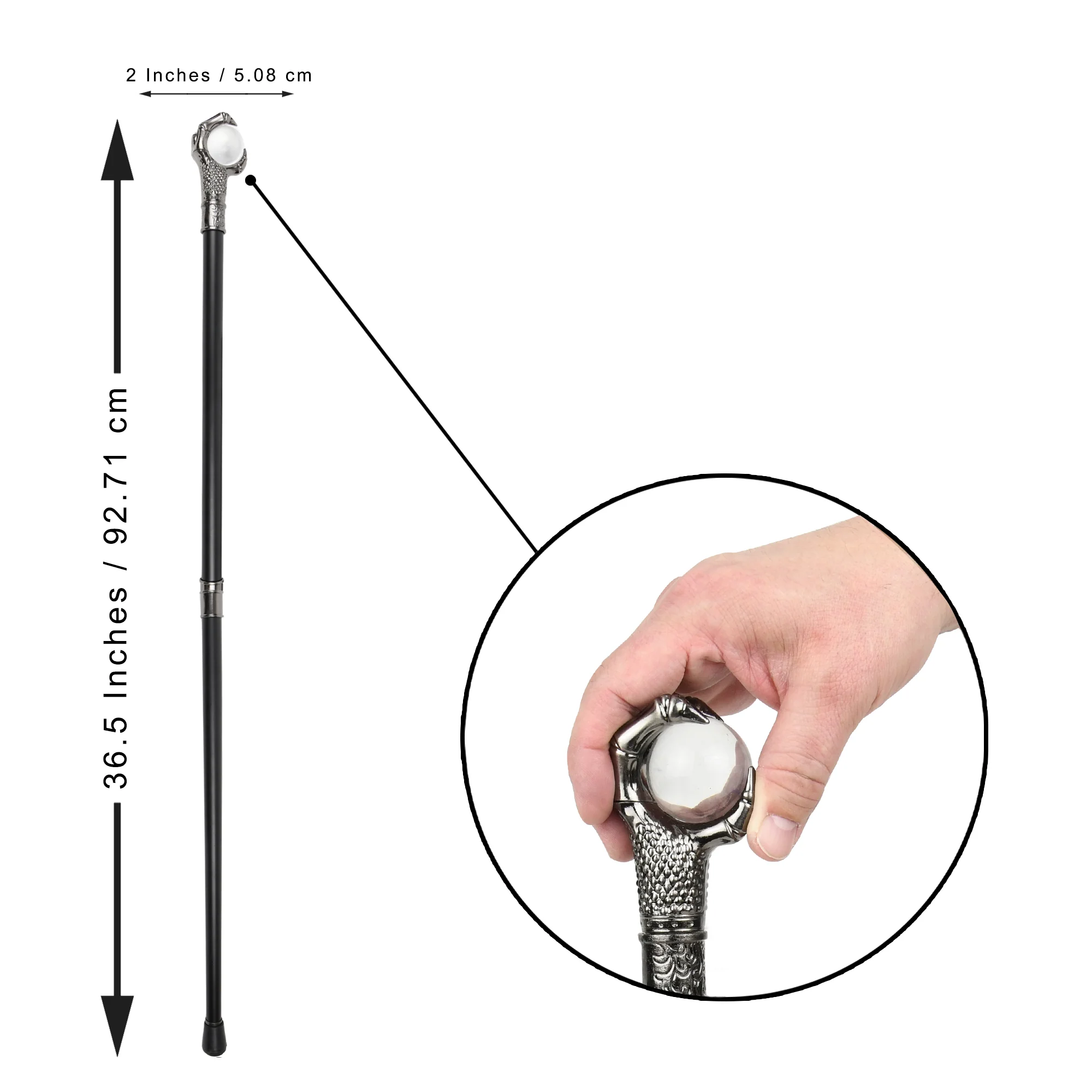 Glass Clear Ball Dragon Claw Cane Walking Canes Women Men Cosplay Gothic Decor - Image 2