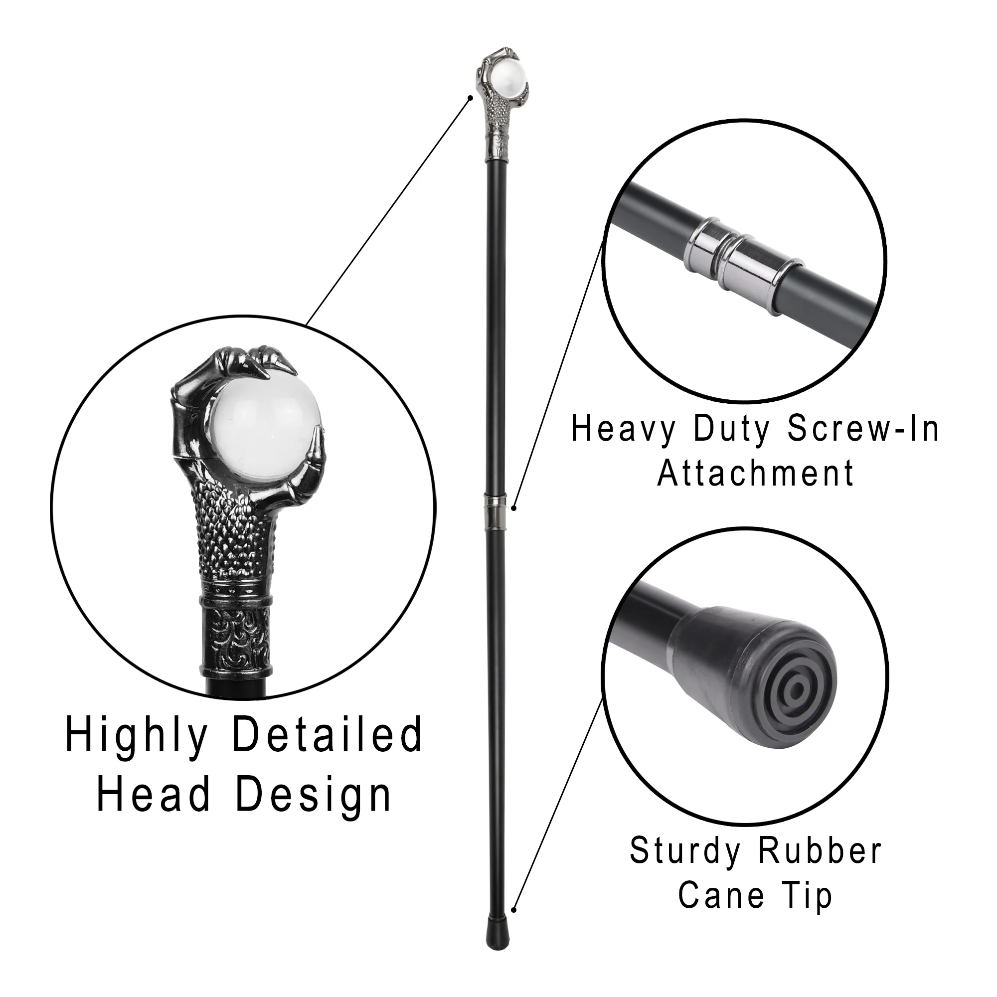 Glass Clear Ball Dragon Claw Cane Walking Canes Women Men Cosplay Gothic Decor - Image 3
