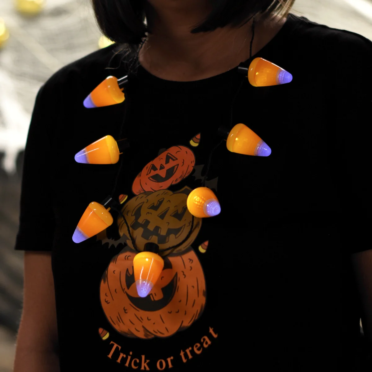 Glow Dark Candy Corn LED Light Necklace Halloween Costume Jewelry Party Supplies - Image 4
