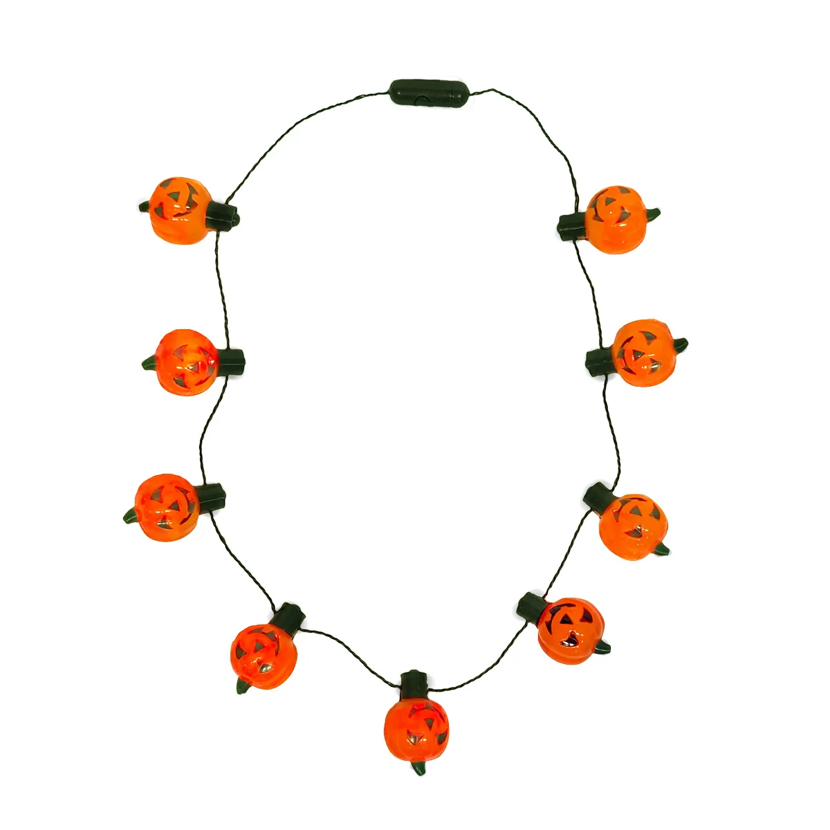 Glow Dark Pumpkin LED Light Up Necklace Halloween Costume Jewelry Party Supplies