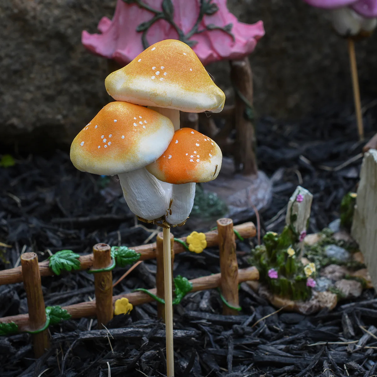 Gold Mushrooms Mini Outdoor Fairy Garden Accessories Dollhouse Landscape Decor - Image 4