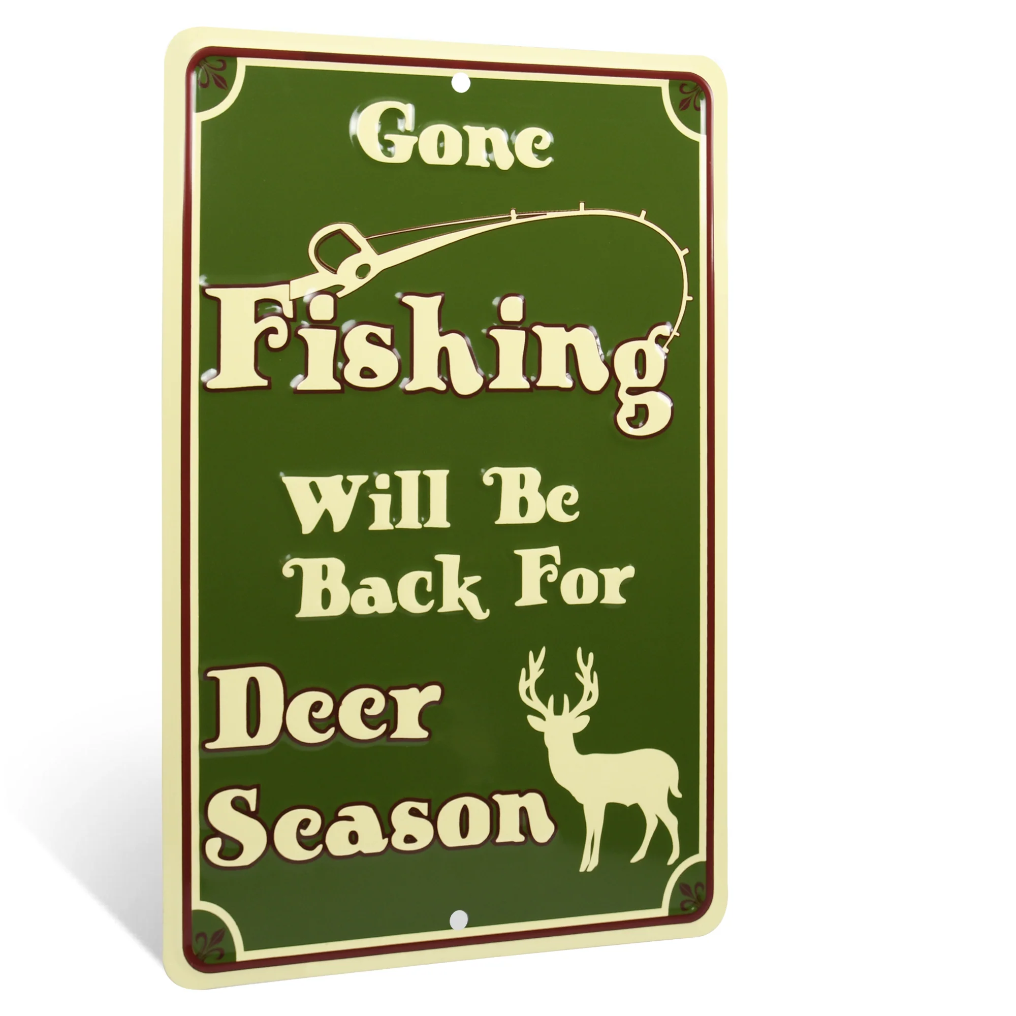 Metal Gone Fishing Be Back Deer Season Funny Sign Man Cave Room Decor Cabin Home