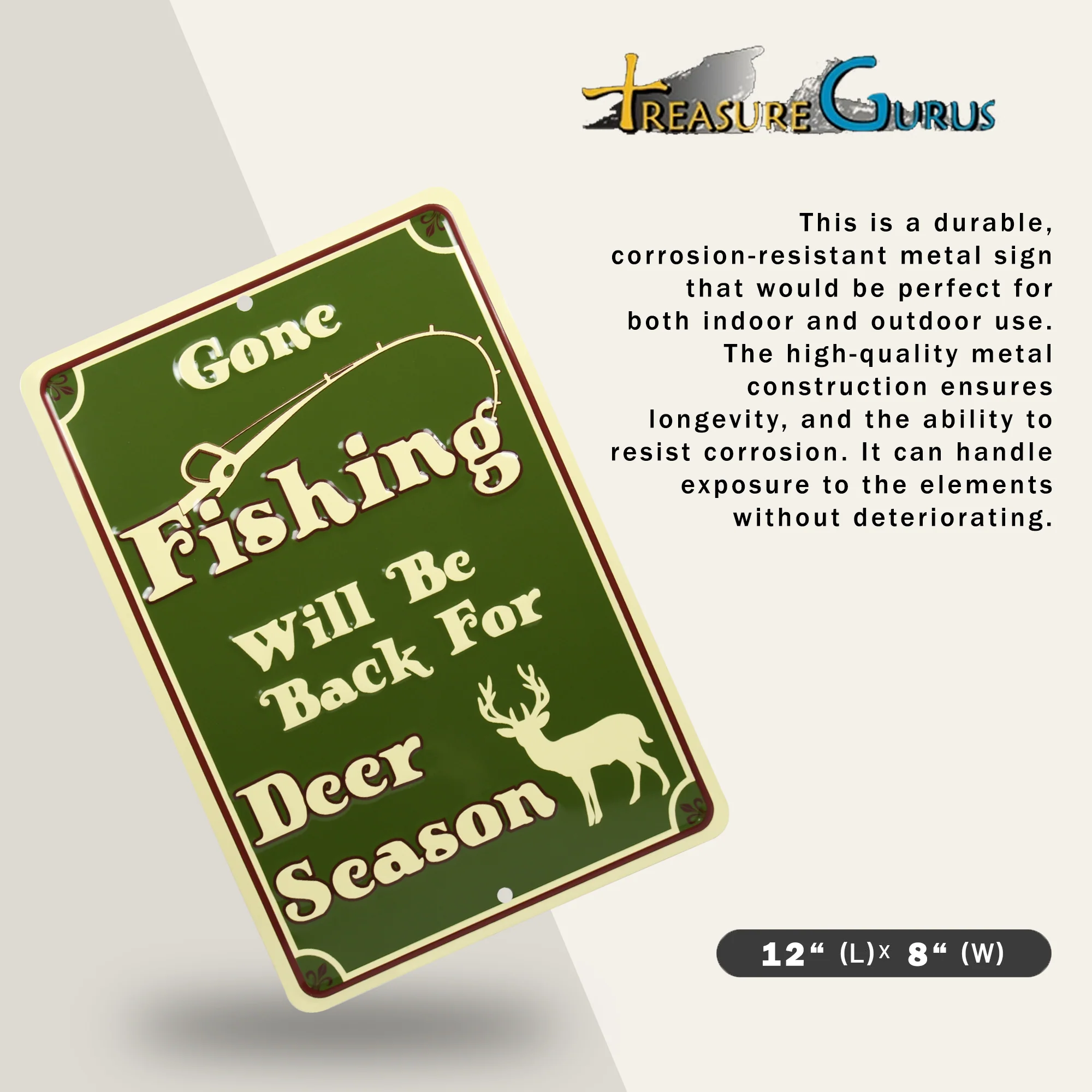 Metal Gone Fishing Be Back Deer Season Funny Sign Man Cave Room Decor Cabin Home - Image 2