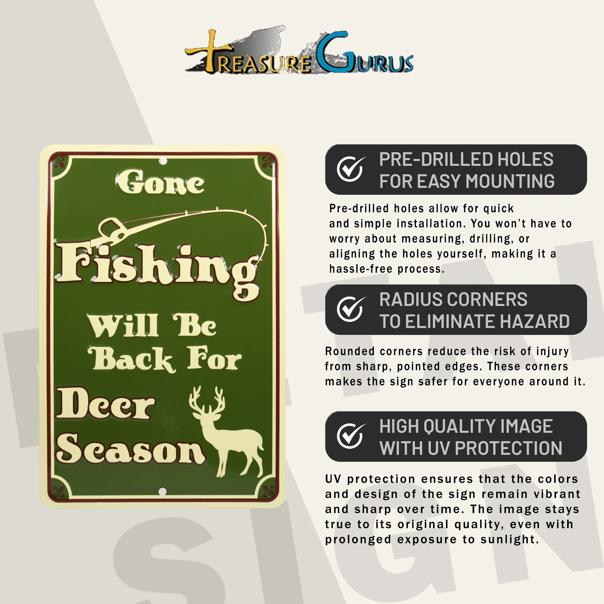 Metal Gone Fishing Be Back Deer Season Funny Sign Man Cave Room Decor Cabin Home - Image 3