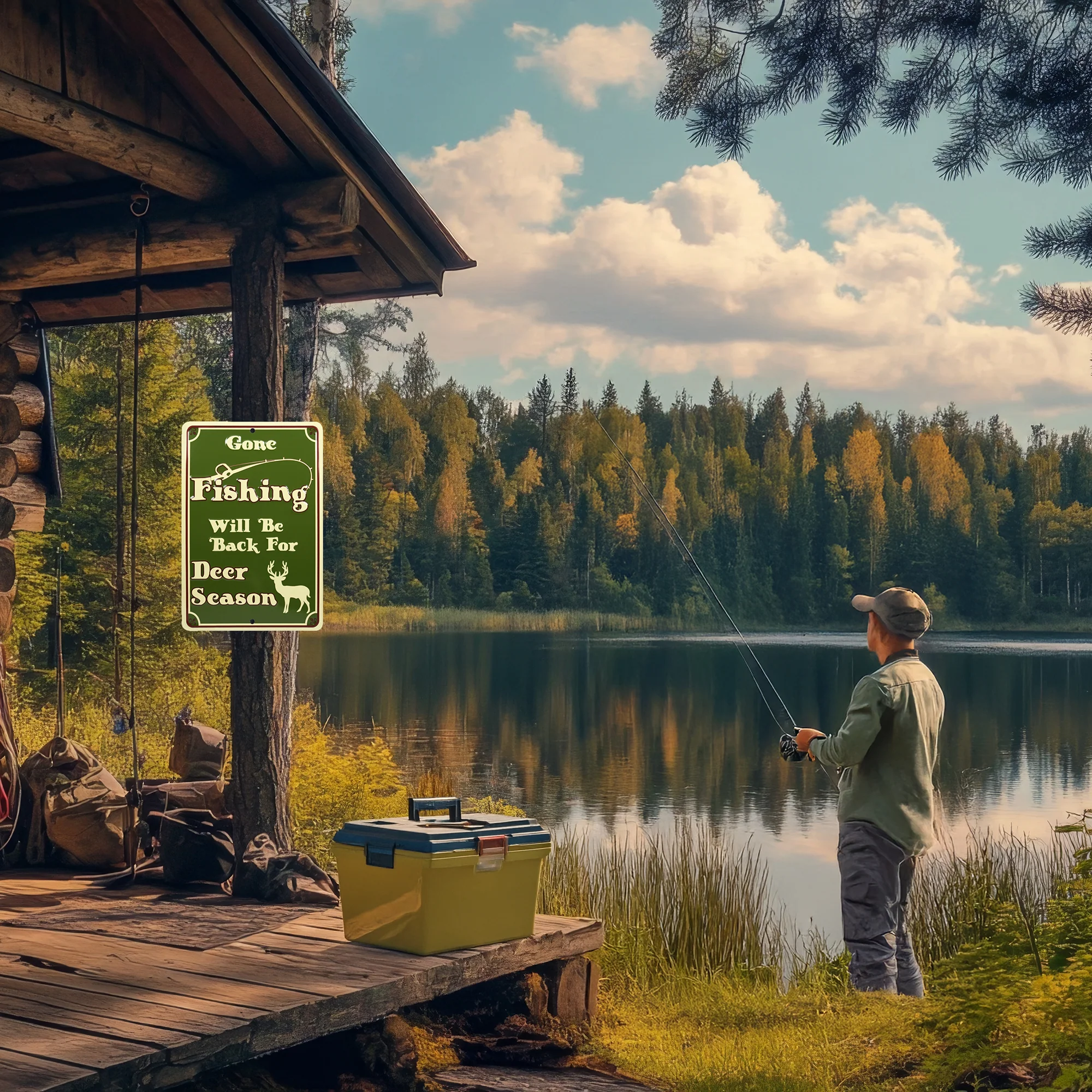 Metal Gone Fishing Be Back Deer Season Funny Sign Man Cave Room Decor Cabin Home - Image 6