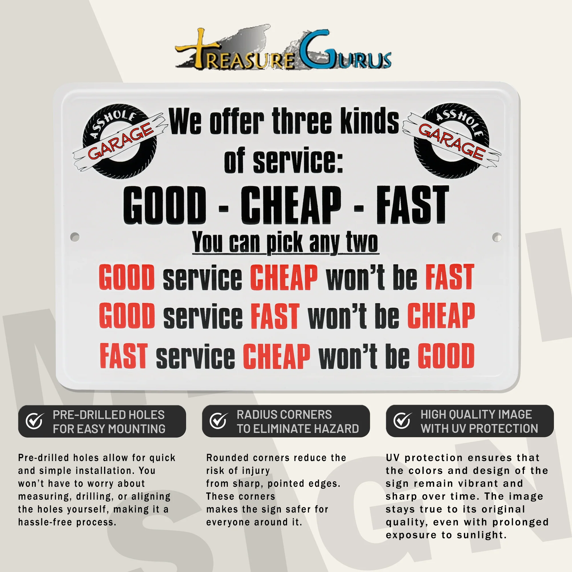 Garage Wall Sign We Offer 3 Kinds of Service Mechanic Shop, Man Cave Room Decor - Image 3
