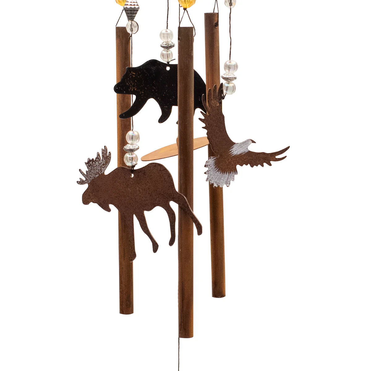 Great Outdoor Metal Hunting Cabin Moose Eagle Bear Wind Chime Sculpture Yard Art - Image 2
