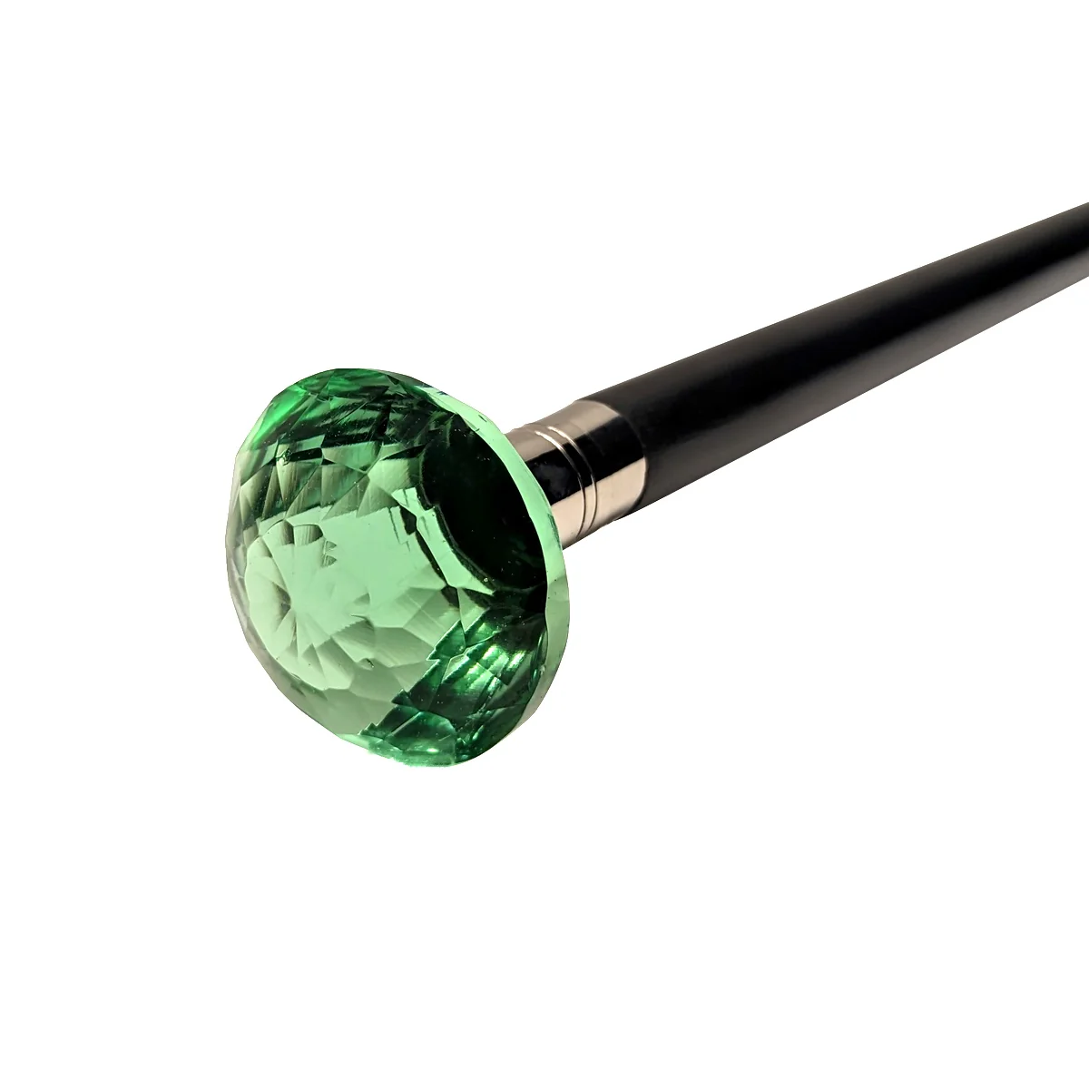 Green Stained Cut Glass Victorian Knob Cane Wooden Shaft Men Women Walking Stick - Image 2