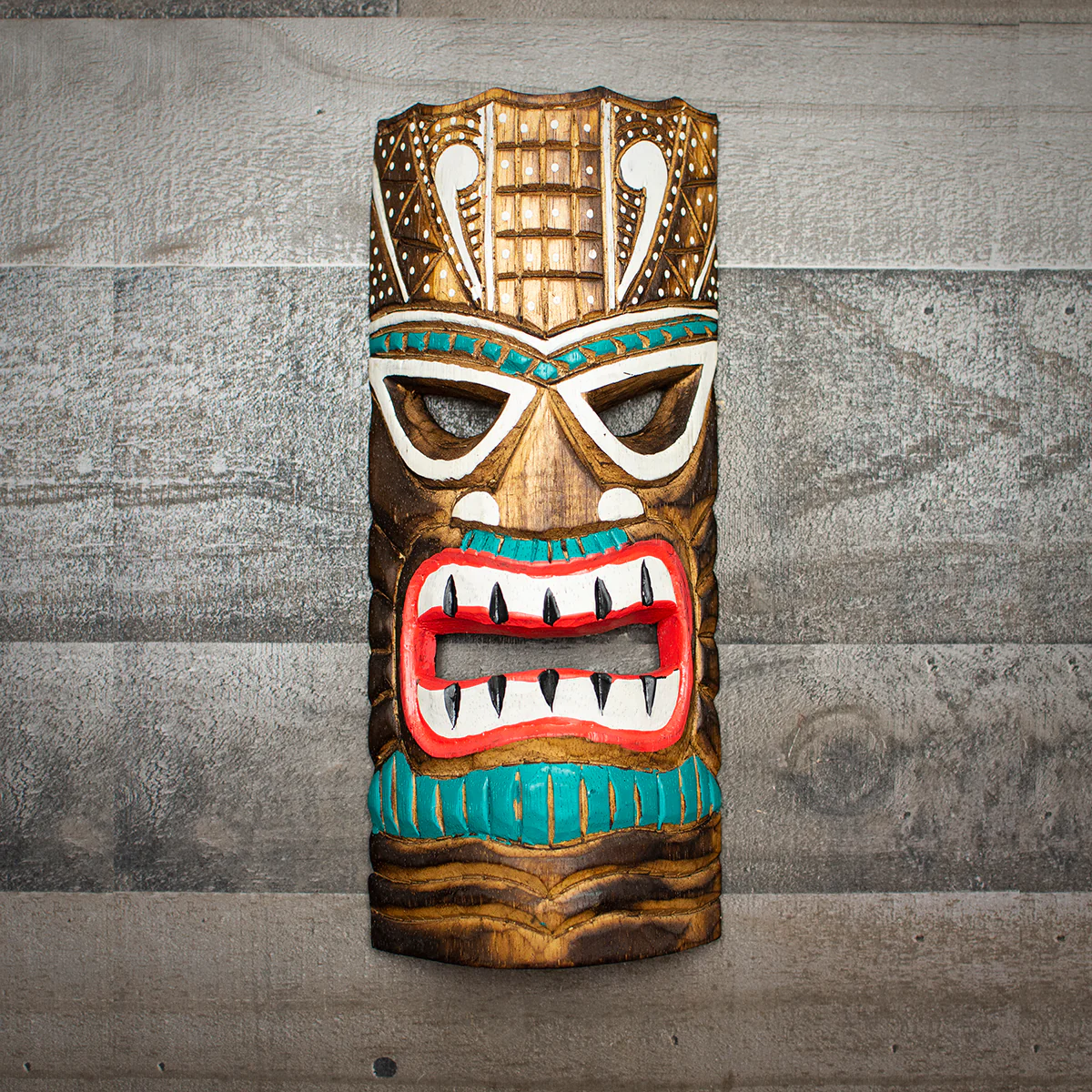 Hand Carved Wood Tiki Head Mask 3D Tropical Yard Luau Party Wall Decor - Image 3