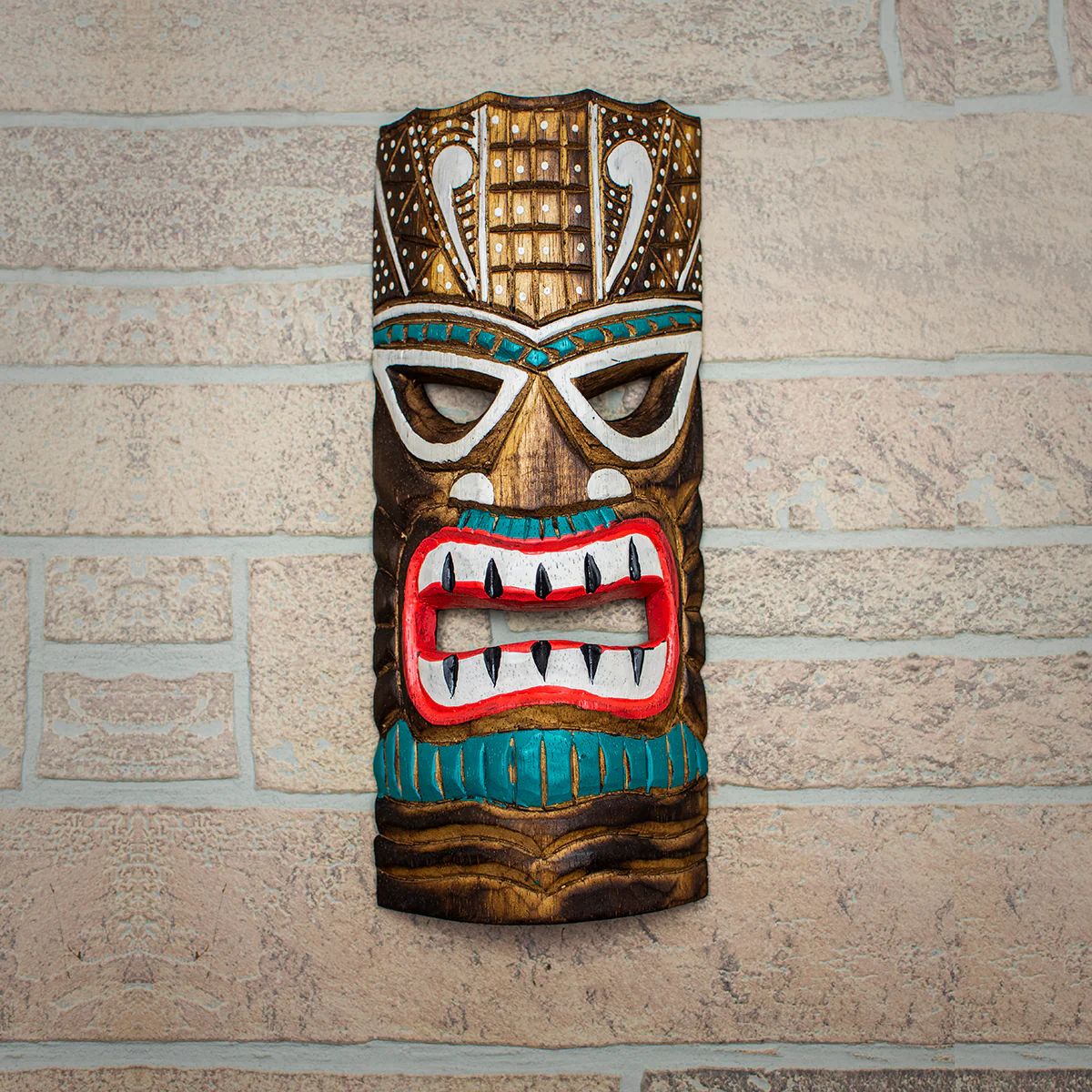 Hand Carved Wood Tiki Head Mask 3D Tropical Yard Luau Party Wall Decor - Image 4