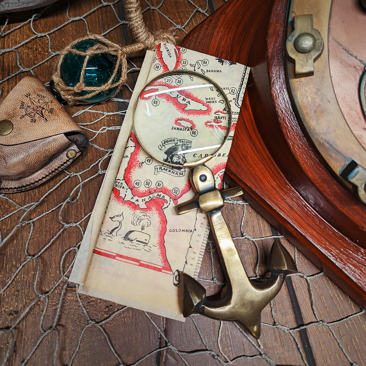 Hand Held Brass Anchor Magnifying Glass Reading Lens Magnifier Office Desk Decor - Image 4