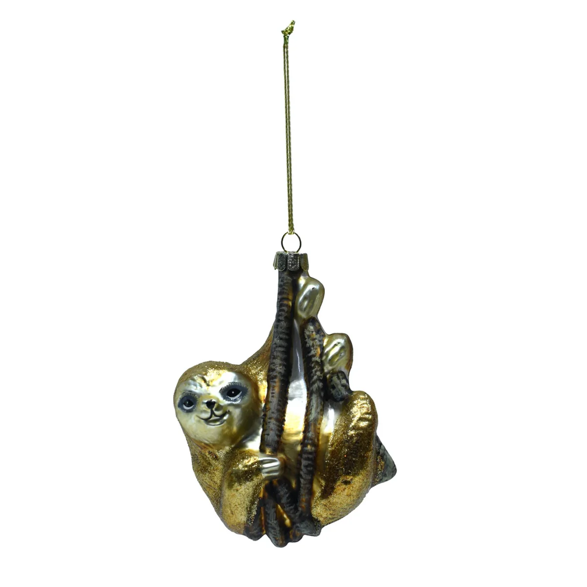 Hanging Gold Sloth Glass Christmas Tree Ornament Holiday Gift Topper Xmas Decor