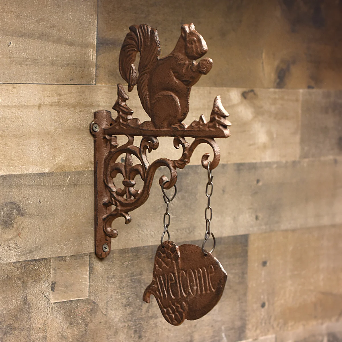 Hanging Rustic Cast Iron Welcome Squirrel Sign Front Door Fall Porch Home Decor - Image 3