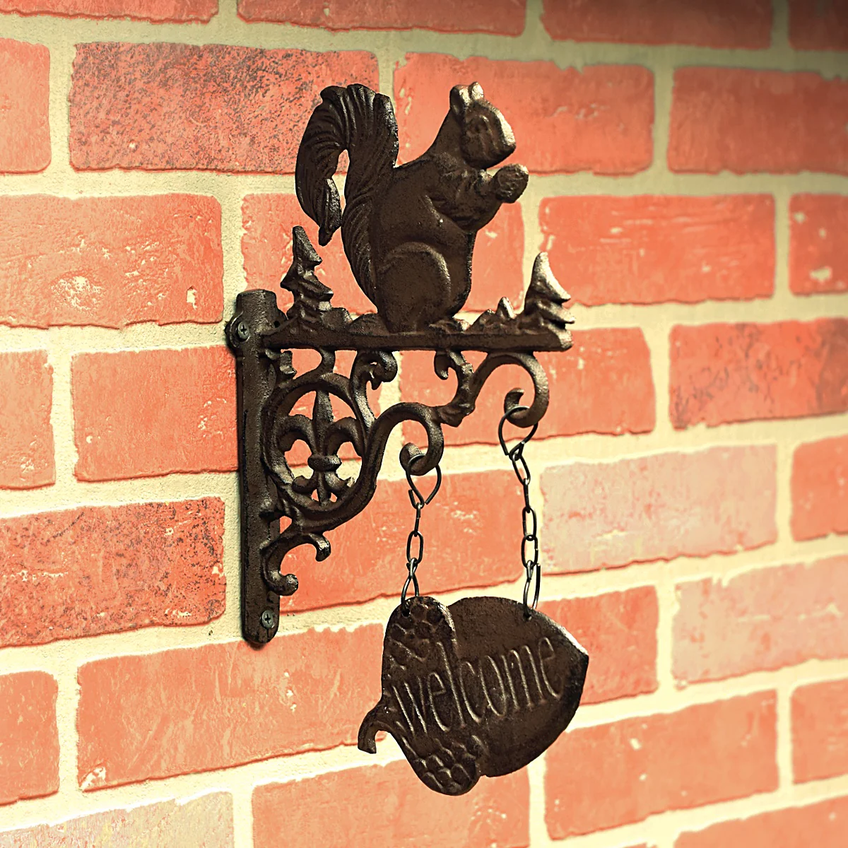 Hanging Rustic Cast Iron Welcome Squirrel Sign Front Door Fall Porch Home Decor - Image 4