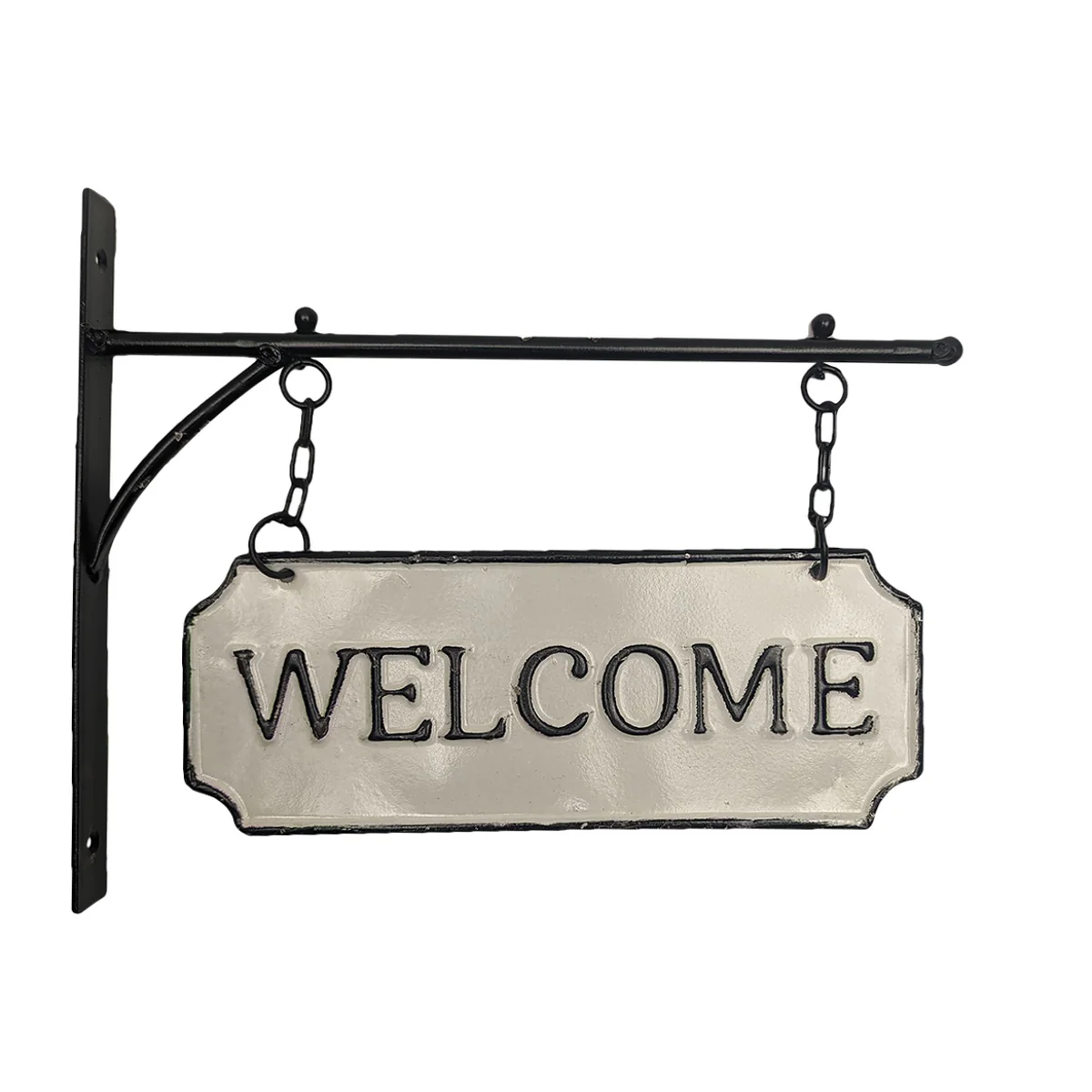 Hanging White Enamel Welcome Metal Sign Front Door Farmhouse Home Decor Wall Art