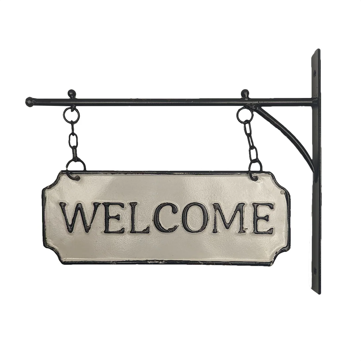 Hanging White Enamel Welcome Metal Sign Front Door Farmhouse Home Decor Wall Art - Image 2