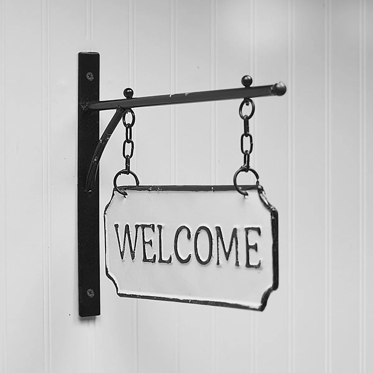 Hanging White Enamel Welcome Metal Sign Front Door Farmhouse Home Decor Wall Art - Image 3