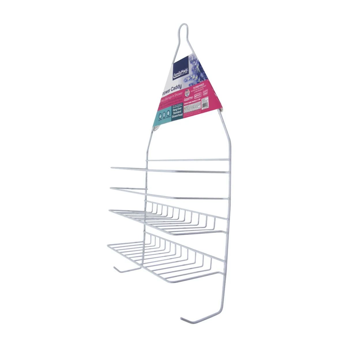 Hanging White Metal Shower Head Caddy Bathroom Storage Bath Shelf Organizer Rack - Image 3