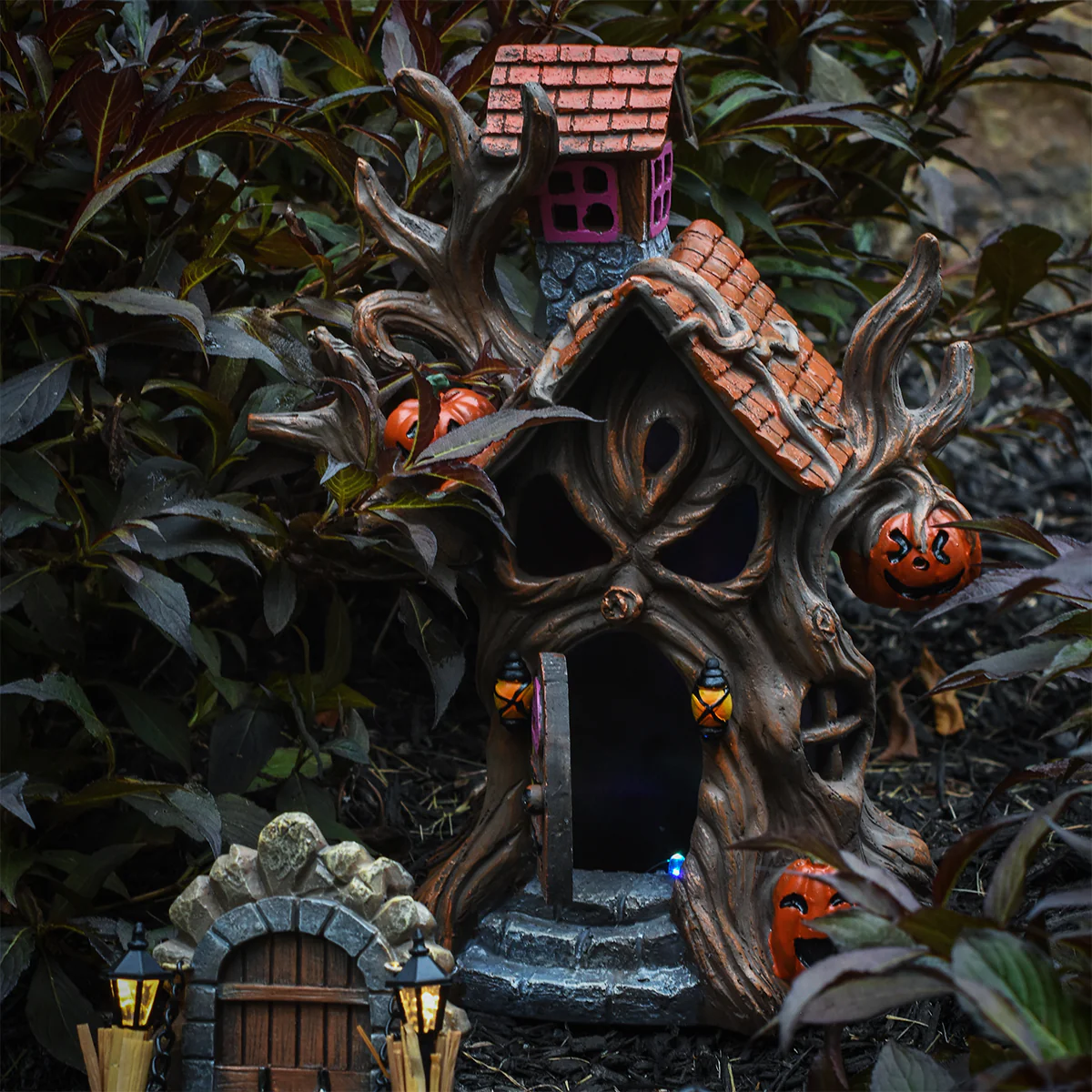Haunted Tree House Light Up Halloween Fairy Garden LED Decor Dollhouse Miniature - Image 3