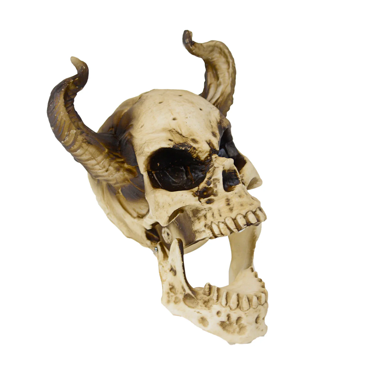 Horned Devil Human Skull Skeleton Head Moving Jaw Indoor Halloween Party Decor - Image 2
