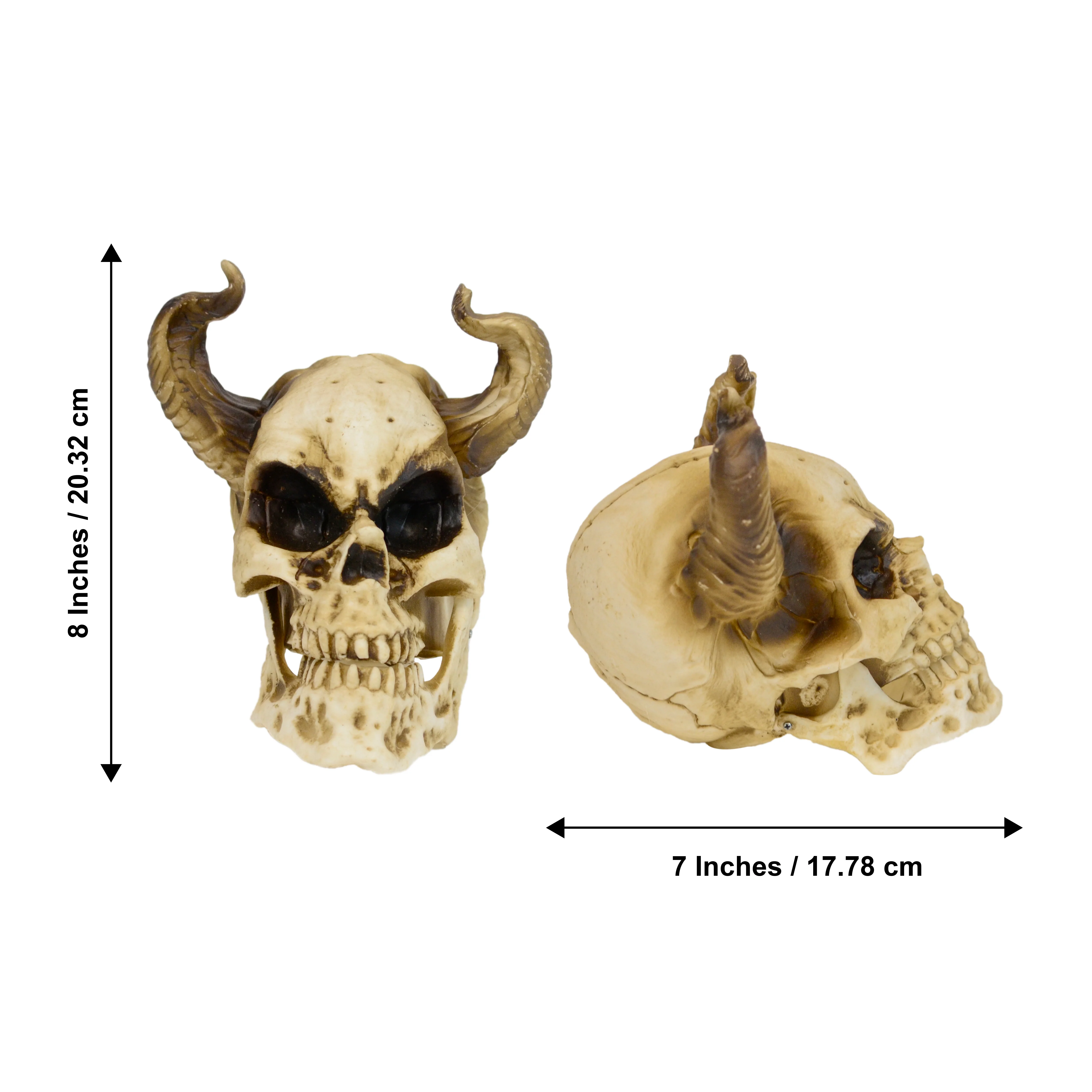 Horned Devil Human Skull Skeleton Head Moving Jaw Indoor Halloween Party Decor - Image 4