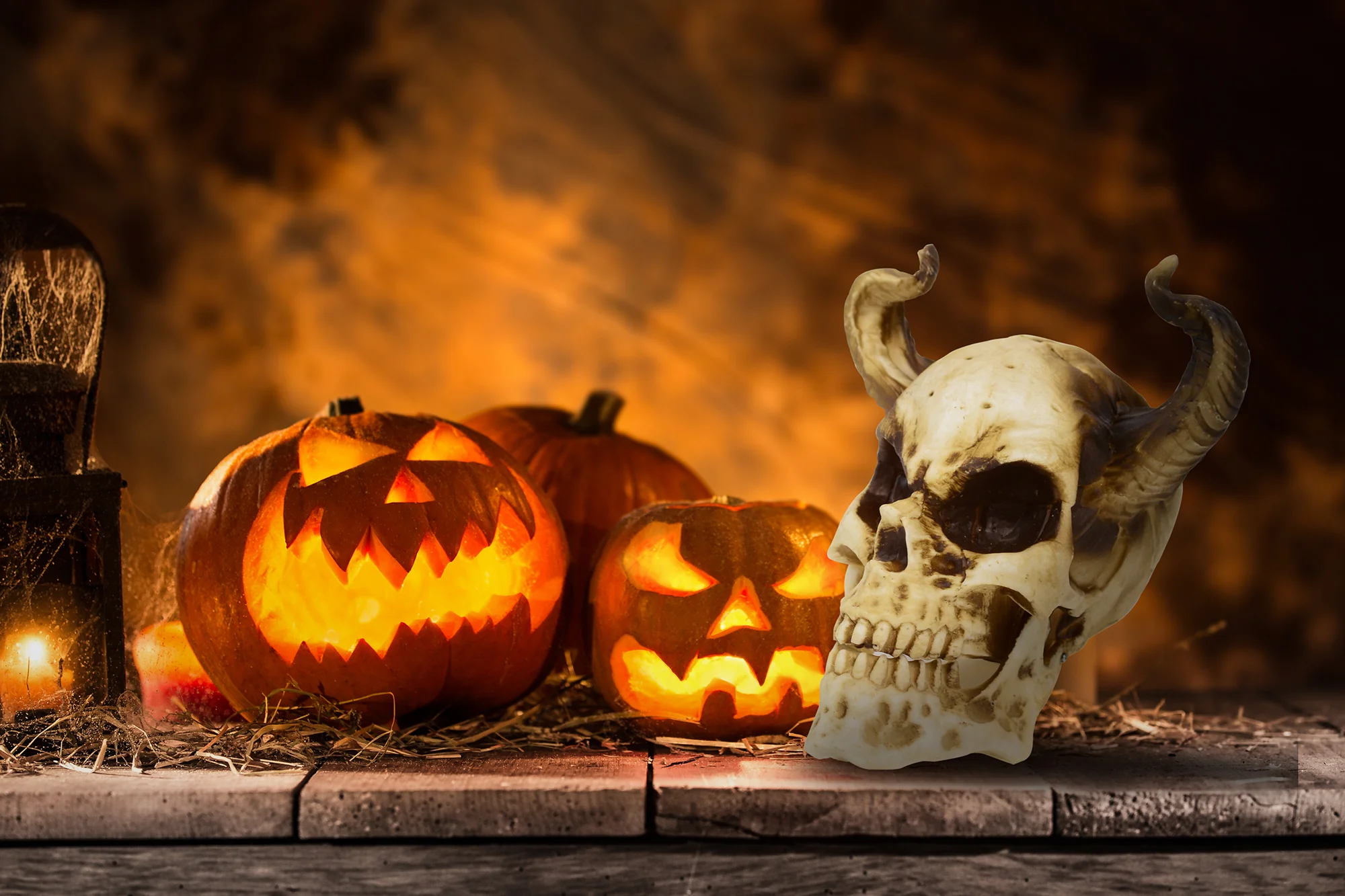 Horned Devil Human Skull Skeleton Head Moving Jaw Indoor Halloween Party Decor - Image 5