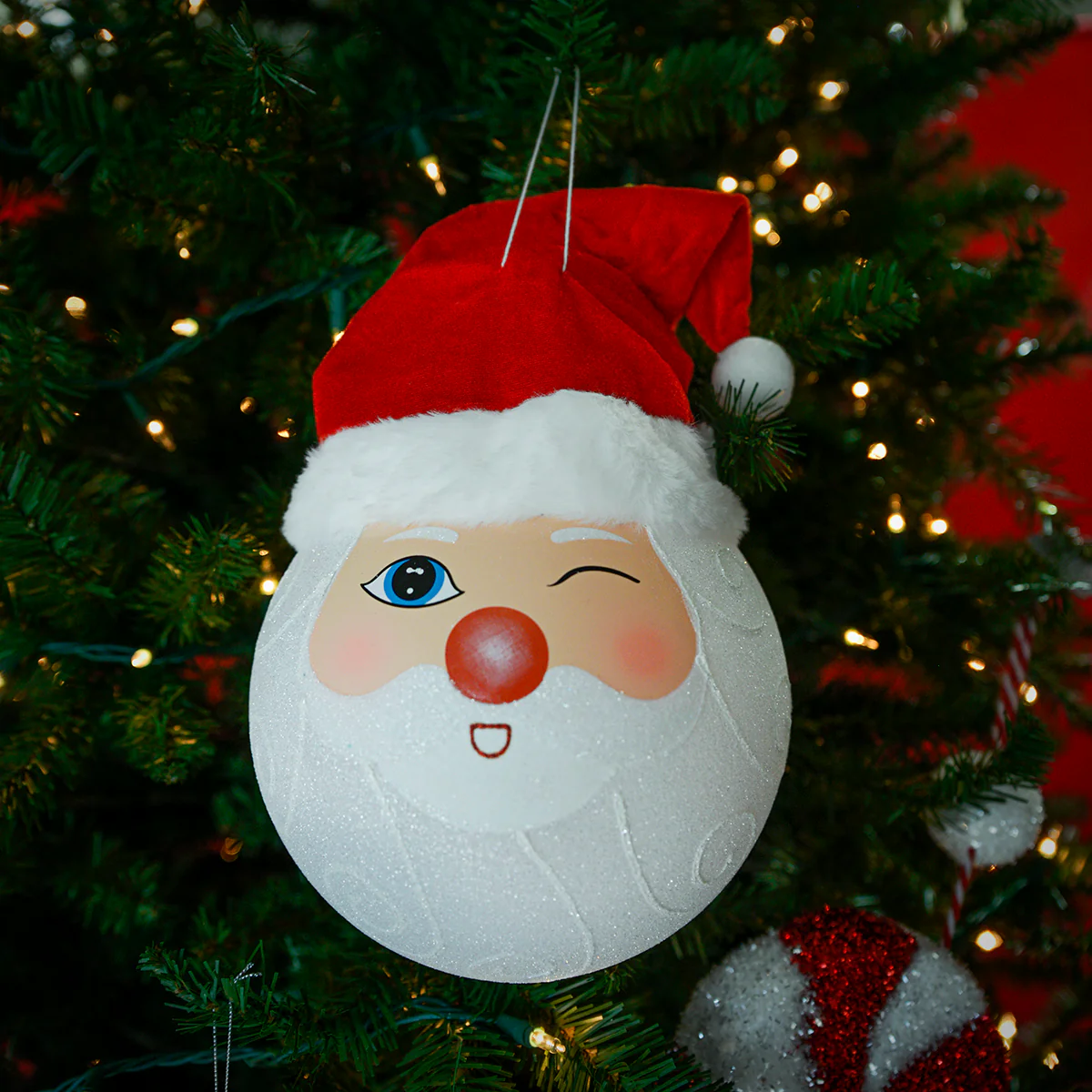 Huge XL Santa Claus Winking Christmas Tree Ball Ornament Holiday Xmas Home Decor - Image 3