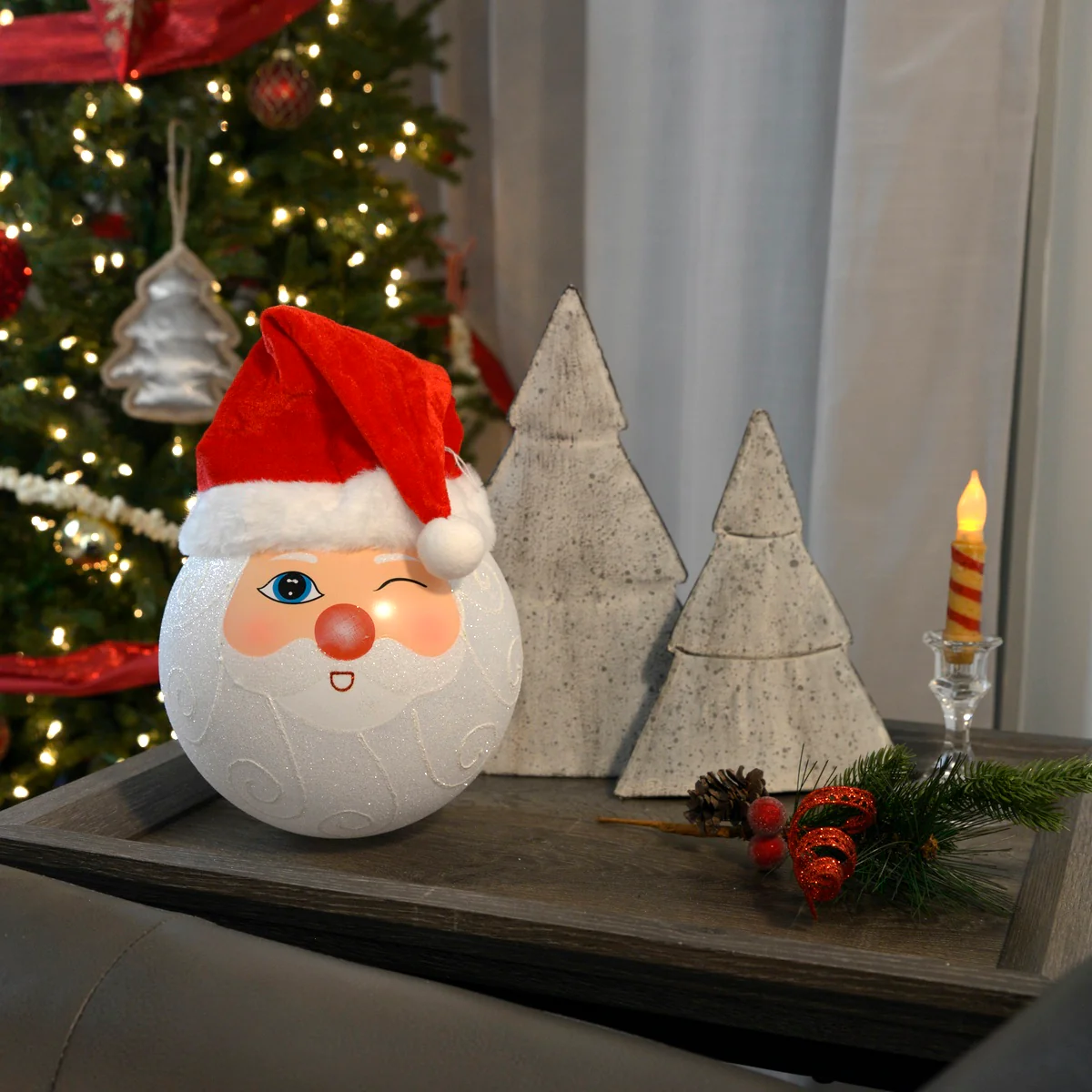 Huge XL Santa Claus Winking Christmas Tree Ball Ornament Holiday Xmas Home Decor - Image 4