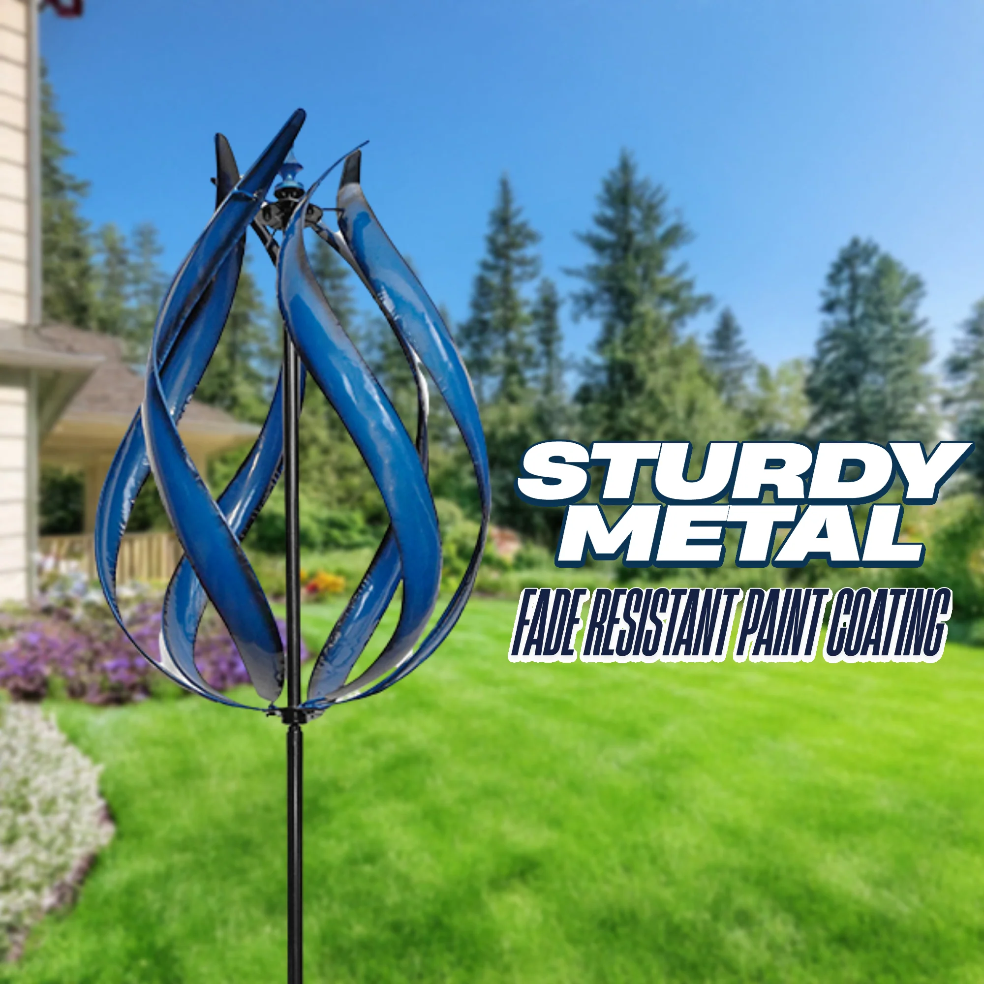 Ice Blue Flame Wind Spinner Kinetic Weather Yard Art Fire Garden Sculpture Decor - Image 4