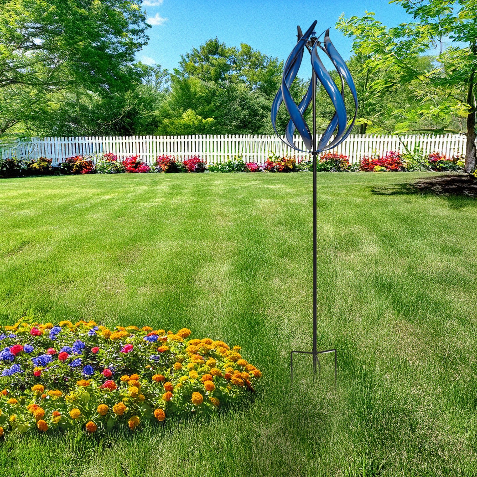 Ice Blue Flame Wind Spinner Kinetic Weather Yard Art Fire Garden Sculpture Decor - Image 5