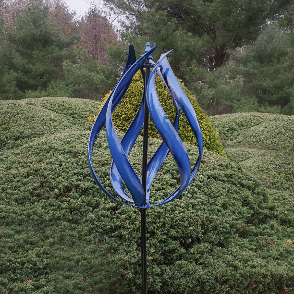 Ice Blue Flame Wind Spinner Kinetic Weather Yard Art Fire Garden Sculpture Decor - Image 6