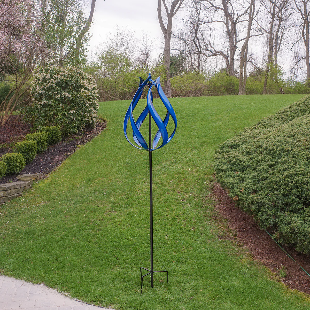 Ice Blue Flame Wind Spinner Kinetic Weather Yard Art Fire Garden Sculpture Decor - Image 7