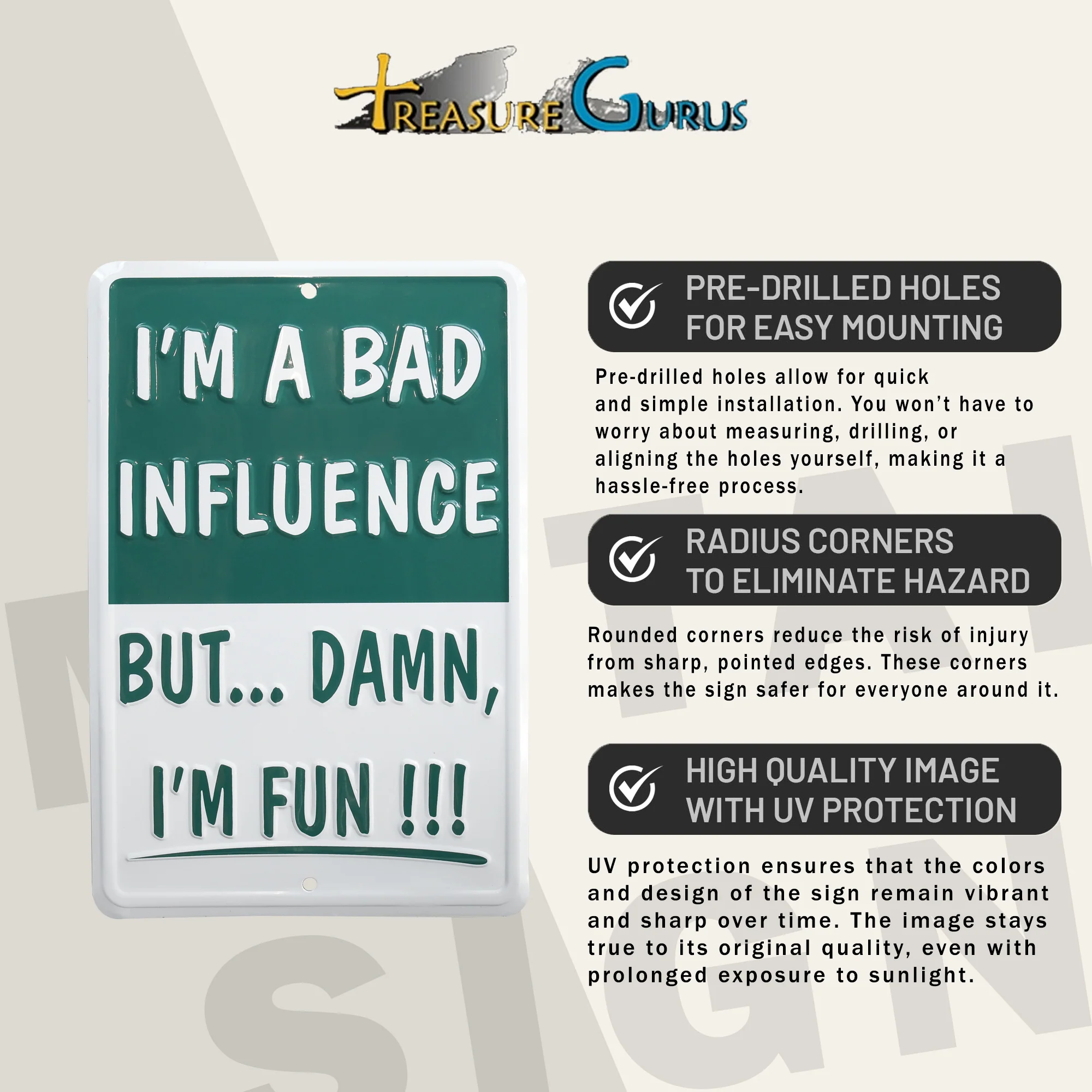 Metal Sign I'm Bad Influence But I'm Fun Funny Man Cave, Garage Dorm Room Decor - Image 3