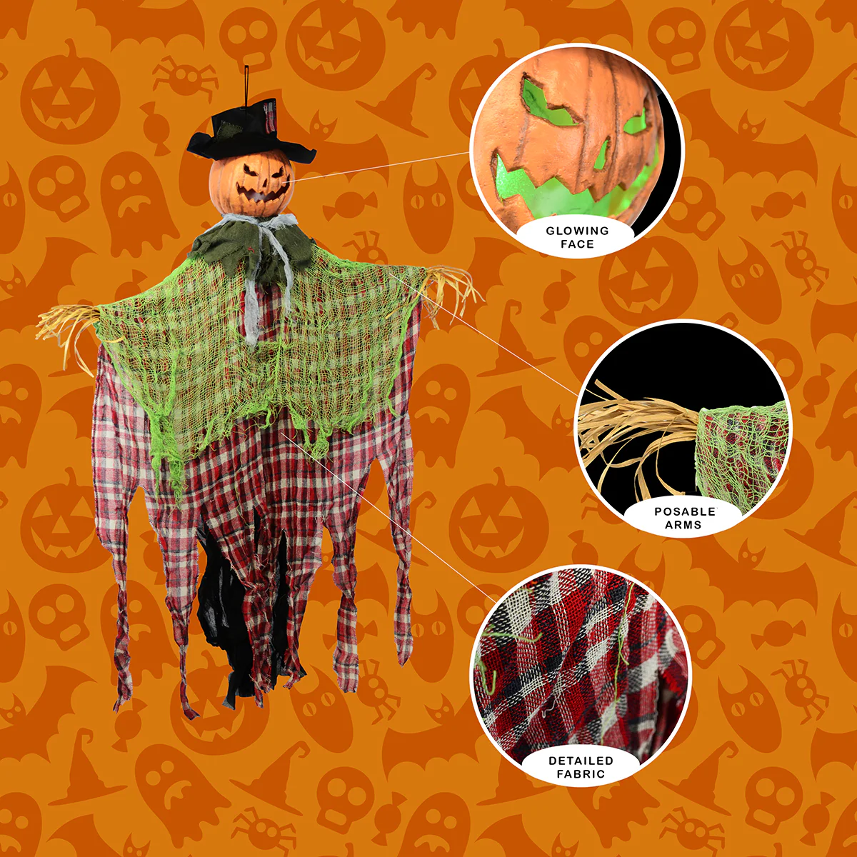 Jack O Lantern Scarecrow Haunted House Prop Animatronics Halloween Party Decor - Image 2