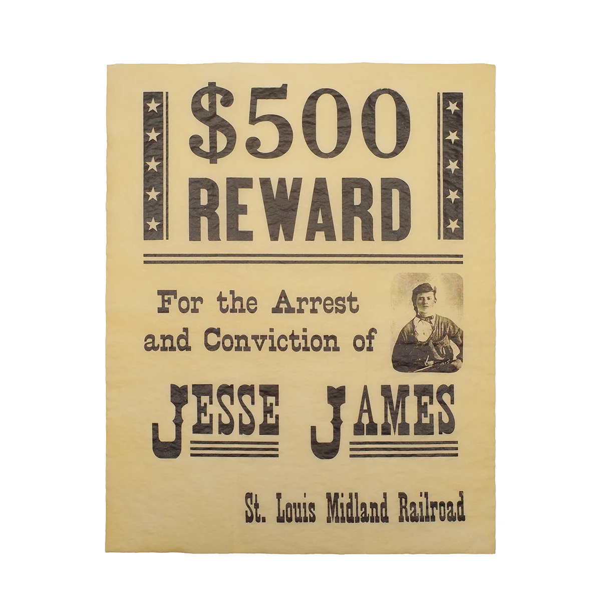 Jesse James Outlaw Wanted Reward Poster Western Decor Parchment Paper Wall Art