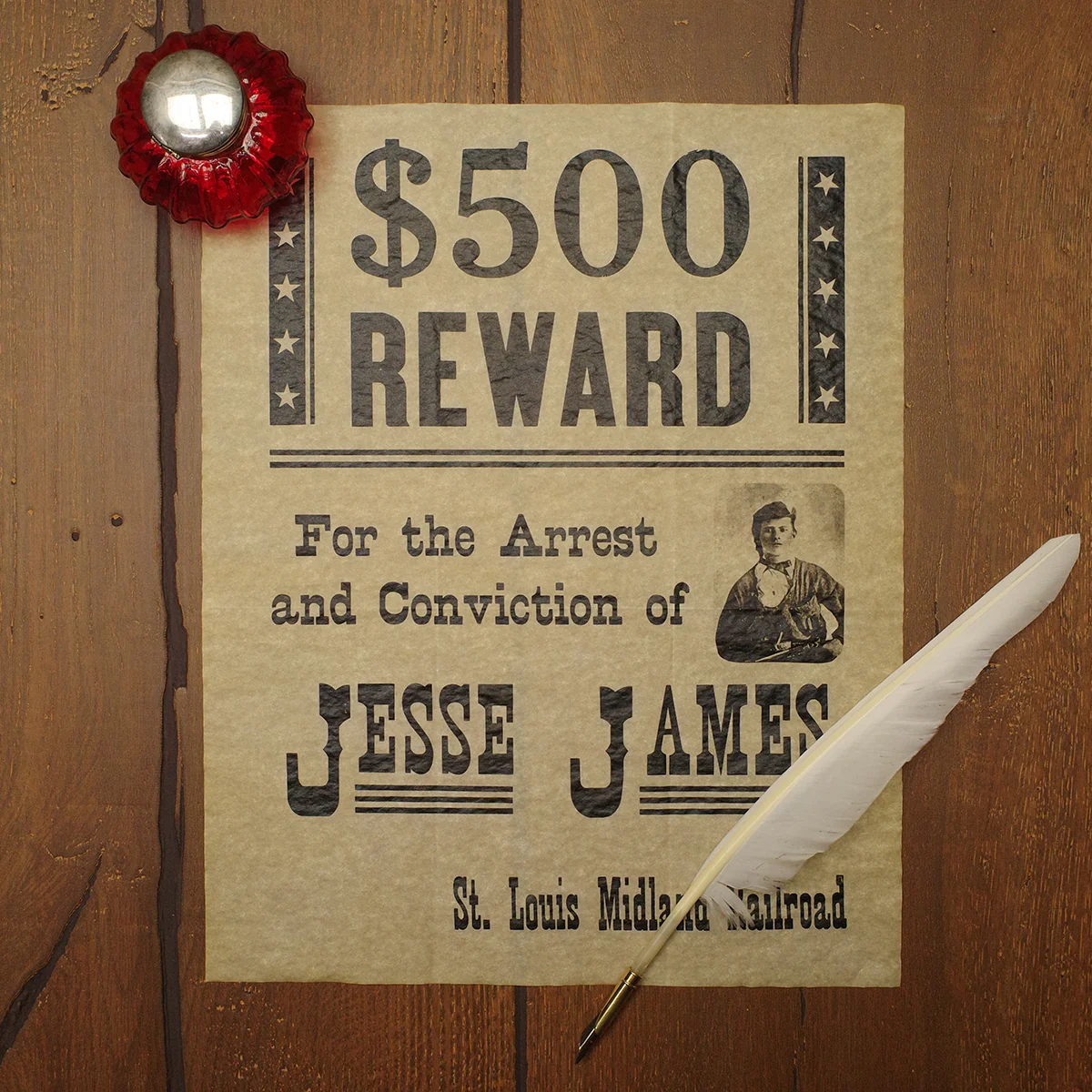 Jesse James Outlaw Wanted Reward Poster Western Decor Parchment Paper Wall Art - Image 2
