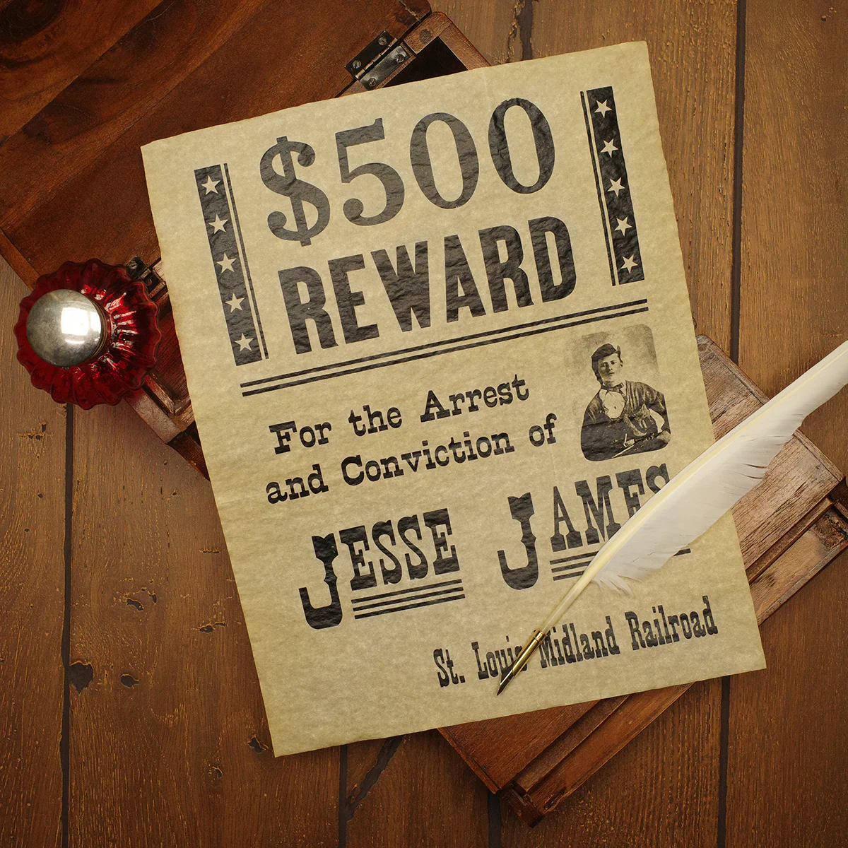 Jesse James Outlaw Wanted Reward Poster Western Decor Parchment Paper Wall Art - Image 3