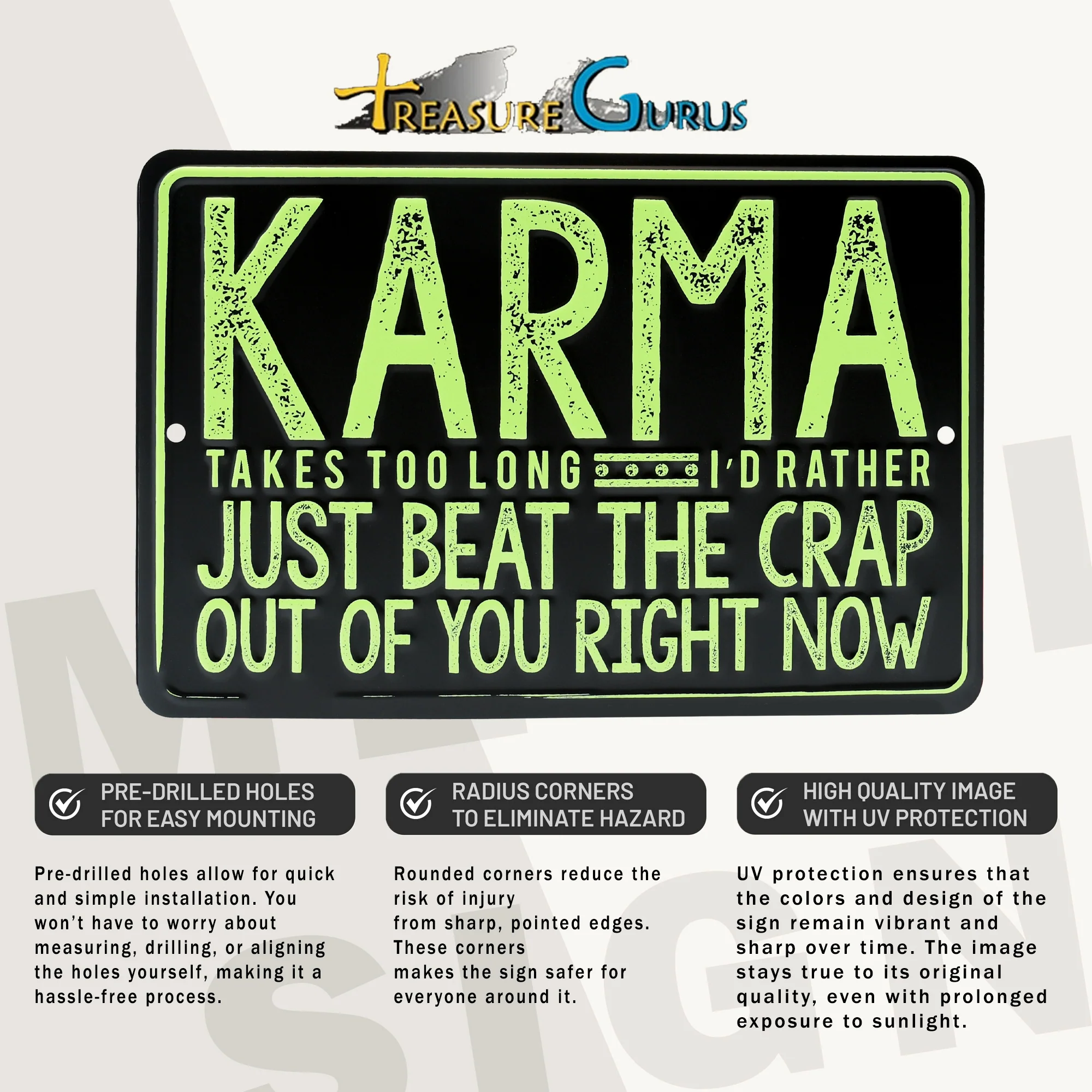 Metal KARMA Beat The Crap Wall Art Sign Man Cave Bar Apartment Home Room Decor - Image 3