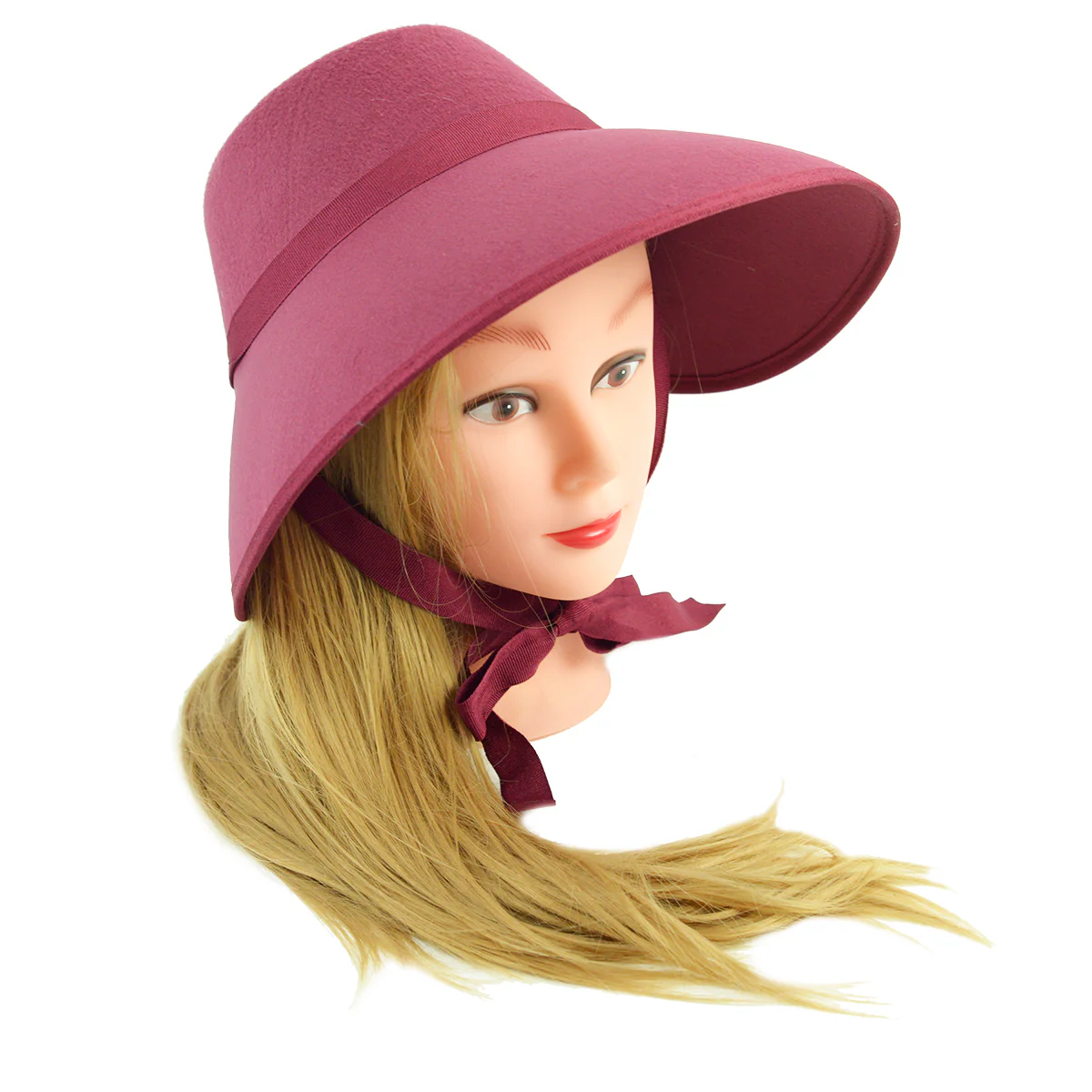 Large Burgundy Wide Brim Bonnet Victorian Amish Hat Costume Accessory Stage Prop - Image 3
