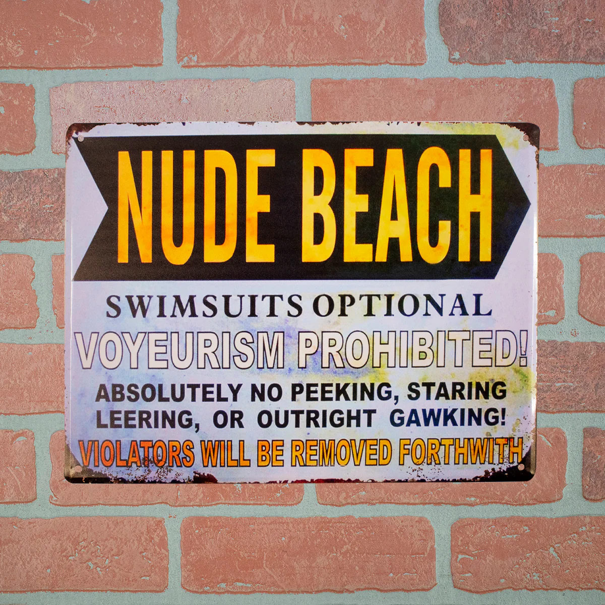 Large Nude Beach Swimsuits Optional Metal Sign Retro Outdoor Coastal Wall Decor - Image 2