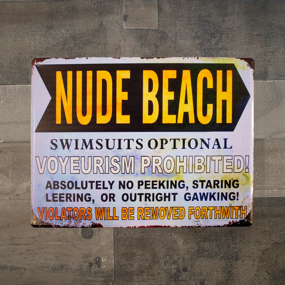 Large Nude Beach Swimsuits Optional Metal Sign Retro Outdoor Coastal Wall Decor - Image 3