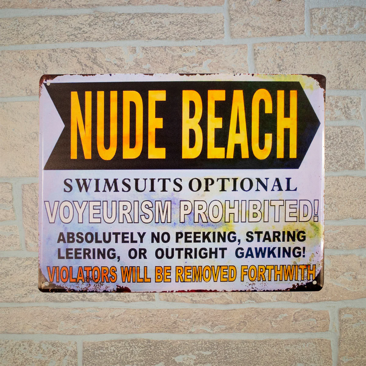 Large Nude Beach Swimsuits Optional Metal Sign Retro Outdoor Coastal Wall Decor - Image 4