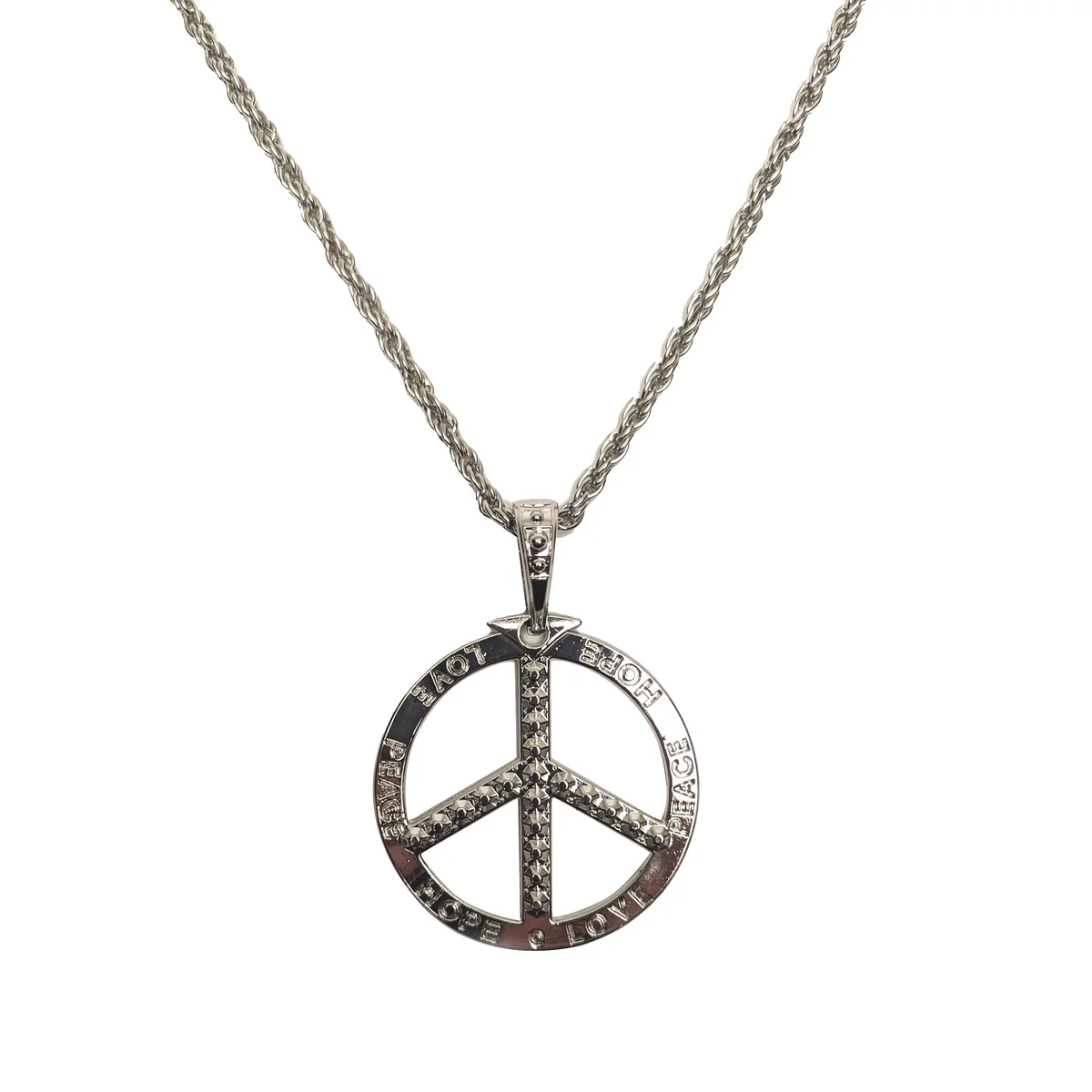Large Silver Pendant Peace Sign Necklace 70's Costume Jewelry Hippie Accessories - Image 2