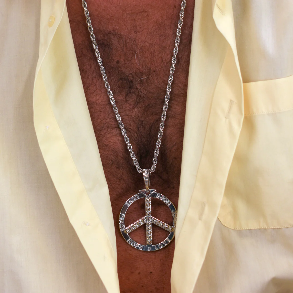 Large Silver Pendant Peace Sign Necklace 70's Costume Jewelry Hippie Accessories - Image 4