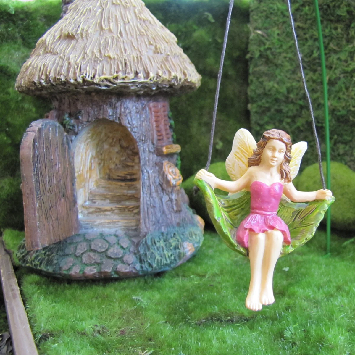 Leaf Tree Swing Fairy Girl Miniature Figurine Garden Accessory Dollhouse Supply - Image 4