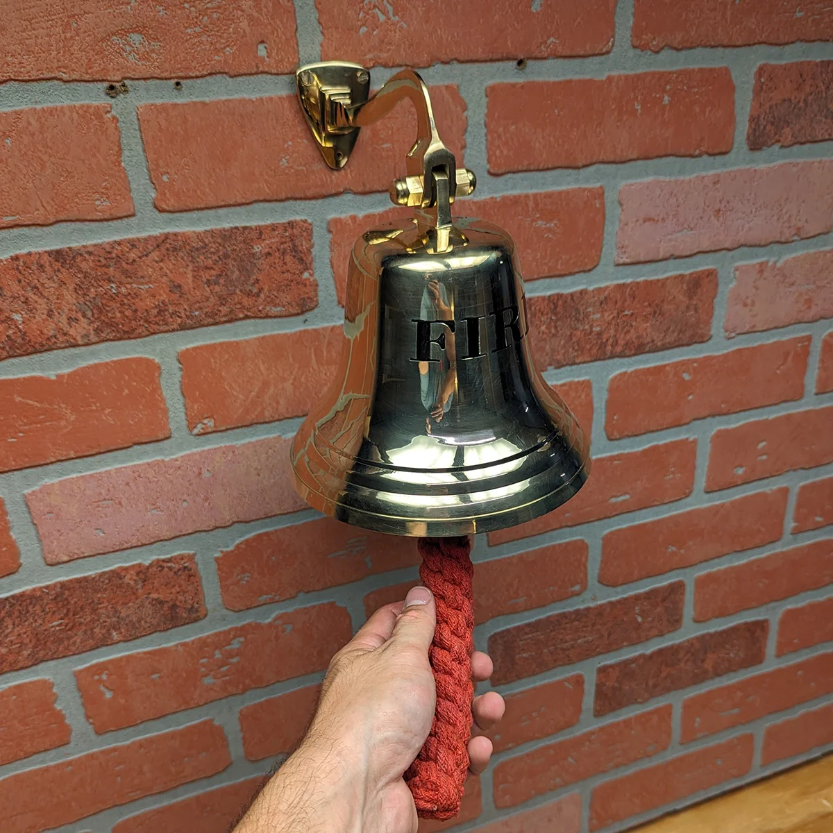 Lg Brass Fire Bell Hanging Dinner Call Firefighter Gift Home Bar Man Cave Decor - Image 5