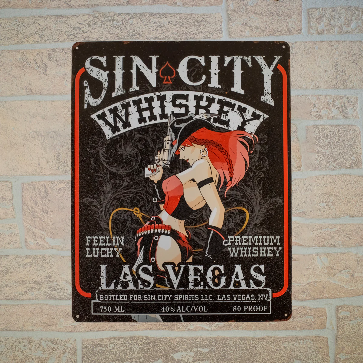 Lg Sin City Whiskey Pinup Girl Tin Wall Sign Western Bar Man Cave Garage Decor - Image 4