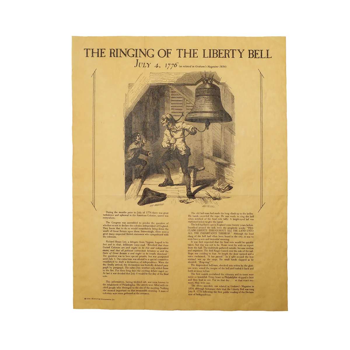Liberty Bell Ringing Parchment Paper Poster US History 1776 Home Decor Wall Art