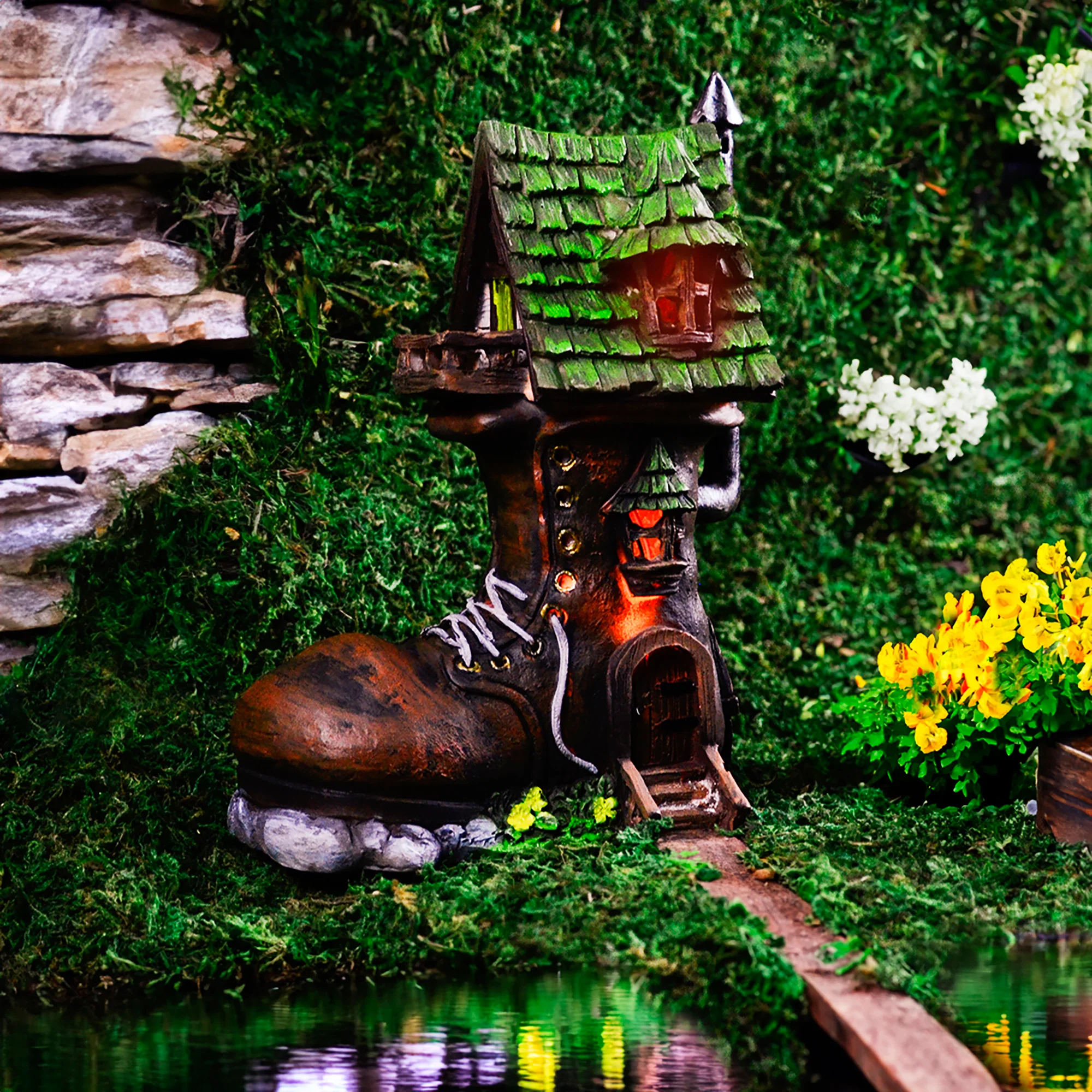 Light Up Fairy Garden Boot House Solar Lights Outdoor Decor Dollhouse Accessory - Image 6