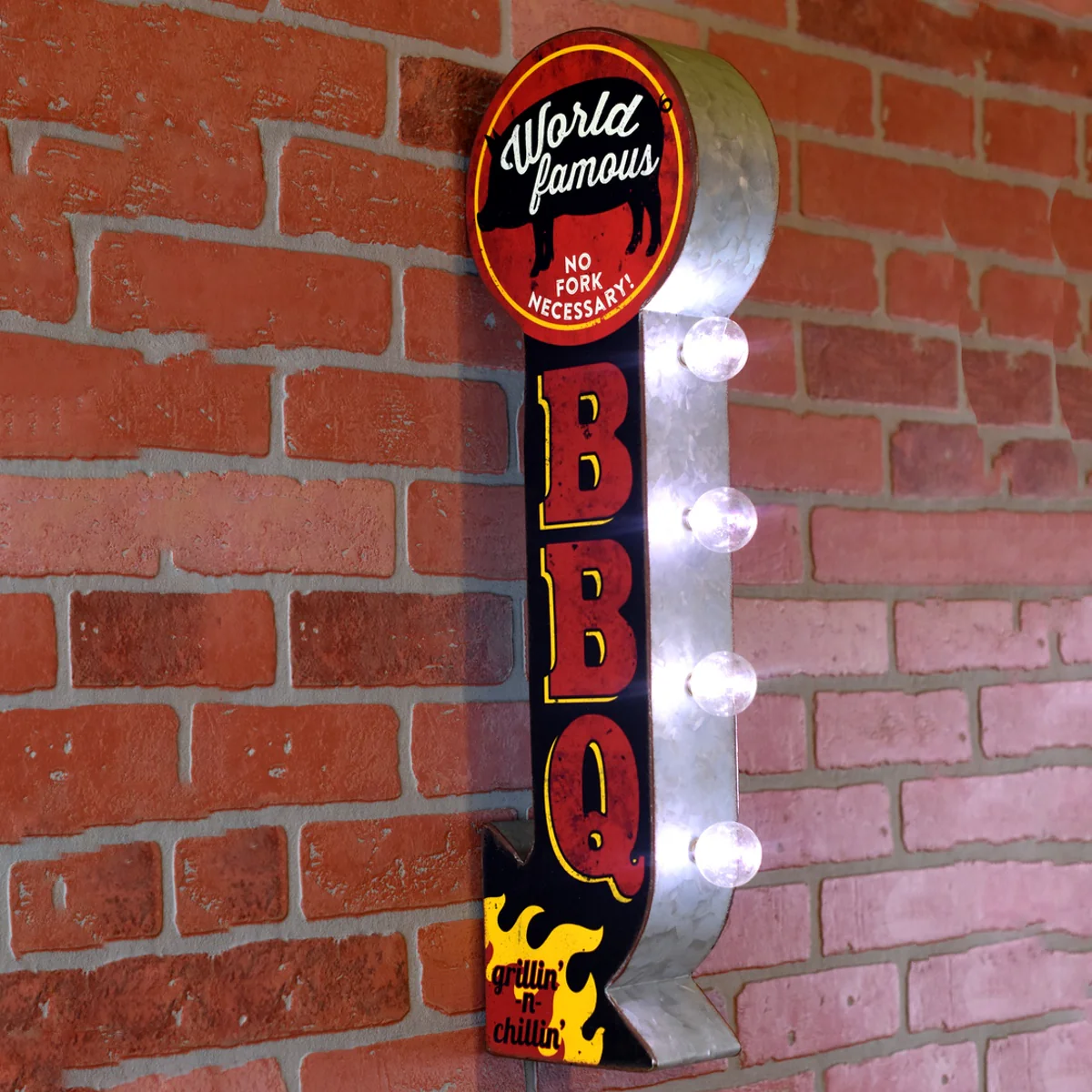 Light Up World Famous BBQ Tin Metal 3D Wall Sign LED Outdoor Patio Home Decor - Image 4